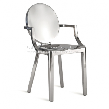 Wholesale modern stainless steel frame stackable louis metal ghost chair