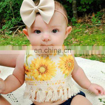 2pcs Set Summer Yellow Girls Clothing Set Toddler Infant Baby Sunflower Backless Tops+Shorts Dot Briefs Outfits Set photo-6