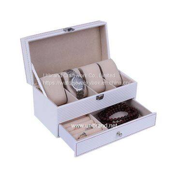 Customized Double Leather Watch Box Case Storage Box With Valet Drawer For Men