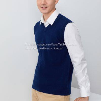 Men's Wool Cashmere Solid V-Neck Sleeveless Pullover Sweater Sale photo-4