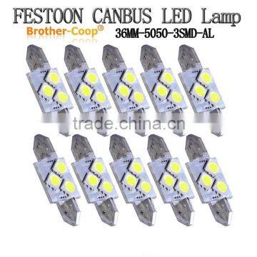 white canbus Al body Festoon C5W 36mm 3SMD 5050 Car sidelight,reading light, roof dome led