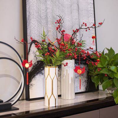 Light Luxury Chinese Electroplate Large Green Blue White Ceramic Vase For TV Bench Decor photo-2