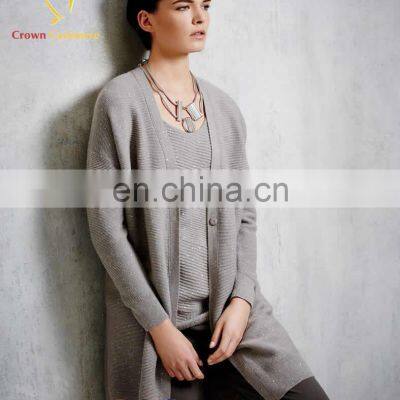 Women Gray Long Length Style Cashmere Cardigan With Button photo-3