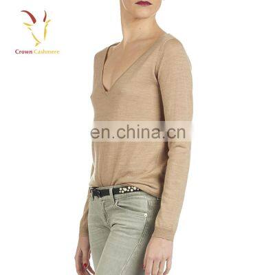 Ladies Deep V Collar Long Sleeve Cashmere Sweater photo-3