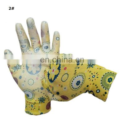 13g Pu Black Safety Gloves Wholesale Coated Printed Polyester Shell With Grip Garden Gloves Women