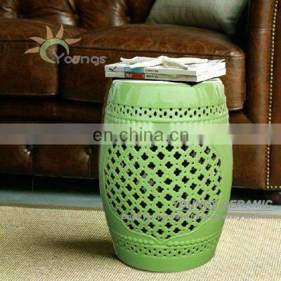 China green ceramic porcelain hand carved lattice garden stools H18inches