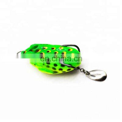 Free Sample6cm13g artificial 3D eyes frog soft fishing lure with spinner spoon Single  hook fishing lure