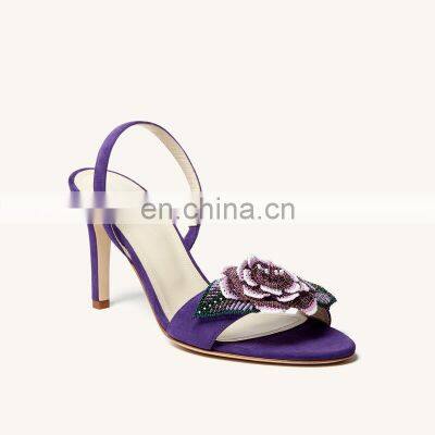 Women beautiful fashion fancy latest stylish design high heels purple color flower sandals shoes(sandalias mujer)