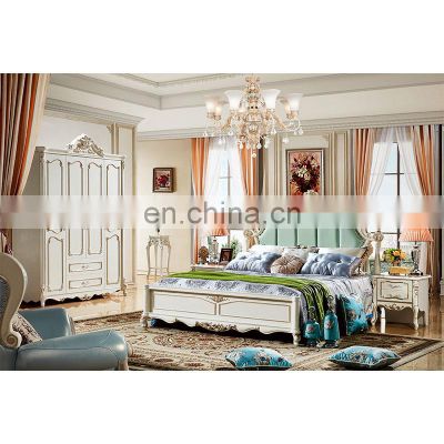 Traditional Style mint elegant bedroom furniture set hand carved solid wooden classic king size bed frame