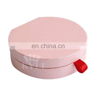 Popular design round shape flip top empty paper packaging  with ribbon handle best for gift eyelashes