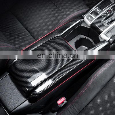 Autoaby Armrest Box Protective Cover Carbon Fiber Car Central Armrest Decorative Modification For Honda Civic 10Th 2016-2019