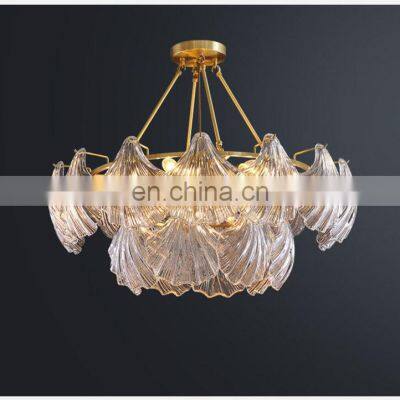 New Arrival Customized Decorations Equipment Stainless Steel Leaf Quality Shell Square Rectangle Luxury Glass Chandeliers photo-3