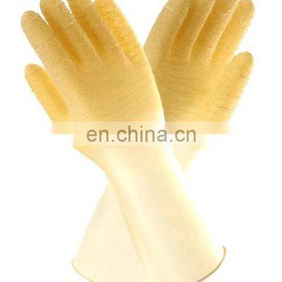 China Long Cuff Unlined Latex Rubber Crinkle Dipped Wholesale Work Gloves for Fishing Industry