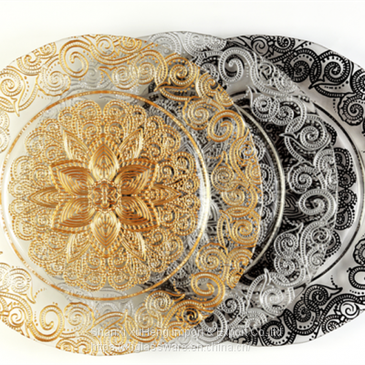 Factory Hot Selling Lace Design Decorative Colored Black And Clear Banquet Bulk Glass Wedding Charger Plates Wholesale photo-4