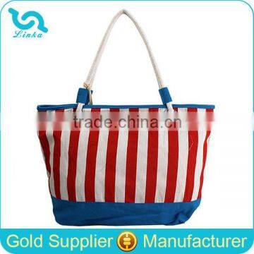 Promotional Summer Beach Bag 2014 Stripe Pattern String Canvas Beach Bag