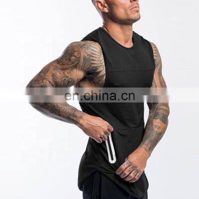 Polyester Oversized Mens Tank Tops Zip Pockets Workout Oem Bodybuilding Gym Shirts photo-3