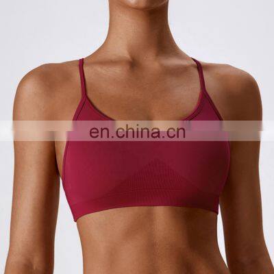 Seamless Fitness Backless Gym Bras Custom Sexy Push Up Sports Sweat Wicking Tops 87nylon 13spandex photo-3