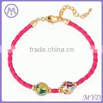 customized fake cloisonne enamel bead teen leather bracelet