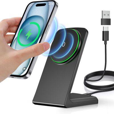 2 in 1 wireless Charging Stand  Strong Magnetic Holder 15W Quick Fast Charging USB Type C Desktop Stand Holder Station