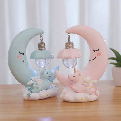 Resin Moon Unicorn LED Night Light Cartoon Baby Nursery Lamps Children Toy Gift Kids Room Craft Table Lights Decor Unicorn Lamp photo-3
