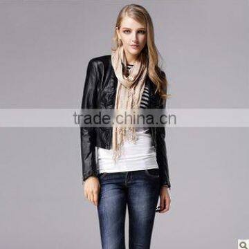 2013 autumn new fashion ladies PU leather collar jacket