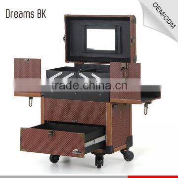 2016 Newest Design Pvc Beauty Cosmetic Makeup Trolley Case With Mirror for Beauty Salon photo-4