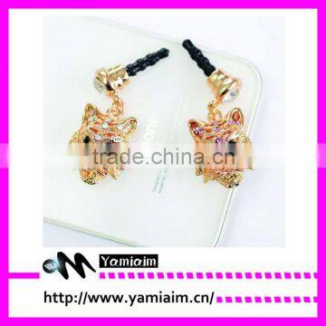 Tiger charm 3.5mm Crystal Dust-Proof Plug Ear Cap Fits Galaxy iPhone 5 4S