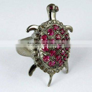 Tortoise Ruby & Diamond 925 Sterling Silver Jewelry, Handmade Silver Jewellery, Silver Jewellery India