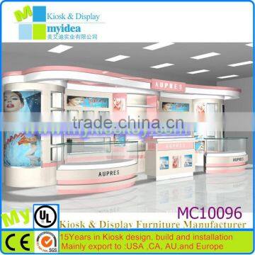 Option design shopping mall/supermarket showcase mask cosmetic kiosk design