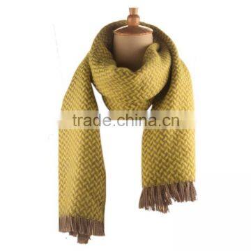 lemon yellow and gray houndstooth scarf with tassel