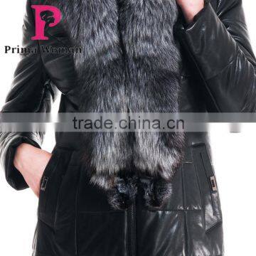 2015 Winter Medium Length Women Leather Jacket With Brown Fox Hat Overcoat photo-6
