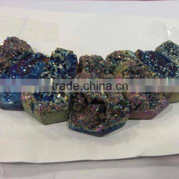 Rectangle Geode Crystal Electronic-plated Pendant Different Color Wine Pink/blue/ Golden Silver/fantasy photo-3