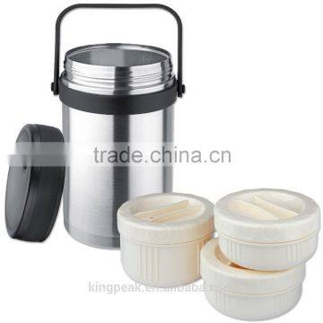 18/8 Stainless Steel Double-Wall Vacuum Food Container/Stainless steel food storage /1.5 liter incl. 3 plastic containers