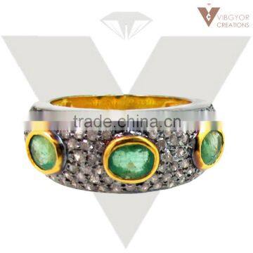 Emerald Gemstone 925 Sterling Silver White Ring New Design Jewelry Ring Wholesale Handmade Jewelry Supplier