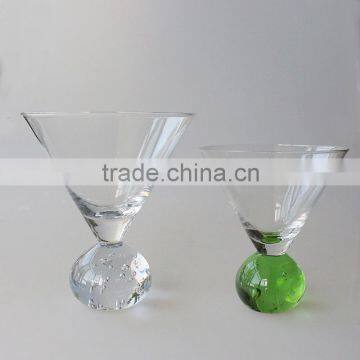 Green Colored air bubble leadfree open wide mouth martini glass in stocks crystal material high quality