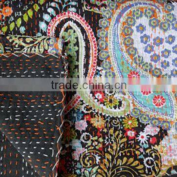 Handmade Paisley Kantha Bedding, Indian Cotton Bedspread