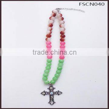Jinhua Wholesale Latest Style Luxury Agate Cross Pendant Beaded Necklace For Ladies photo-3