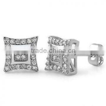 Sterling Silver square Micro Pave Cz Earrings platina