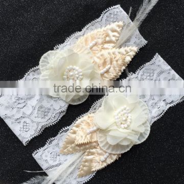 New Design Flower Wedding Garter Set With Feather Trim,Sexy Girl Bridal Garter