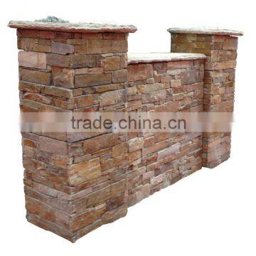 beige natural stone cement pillar in fence