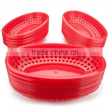 Hot Sale Custom Cheap Plastic Deli Serving Basket Red Restaurant Diner Serveware Red Oval Dinner Baskets Fast Food Baskets