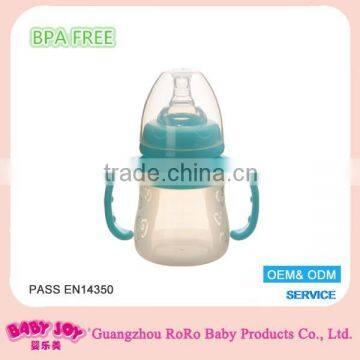 Hot sale durable BPA free soft silicone children milk feeding bottle with double handle