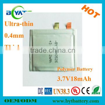 3.7V ultra thin flat rechargeable lithium polymer battery