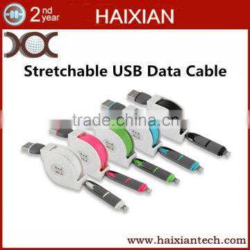2 in 1 Retractable usb data cable For iPhone 5 5s 6s For Samsung & Android USB Connector USB Charge Sync Cable Quality TPE Wire