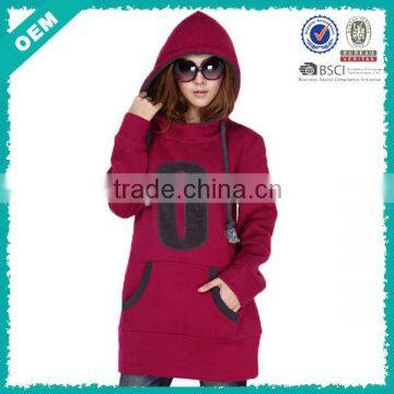 Women Embroidery Fleece Blend Long Hoodie (lyh-060038)