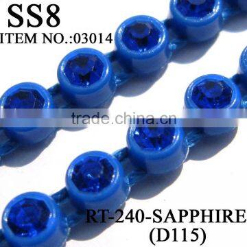 SS8 Colored Rhinestone Trimming/D115 Plastic Base With Sapphire Cup Chain for Wedding Dress/ Rhinestone Banding(RT-240-A-COL) photo-3