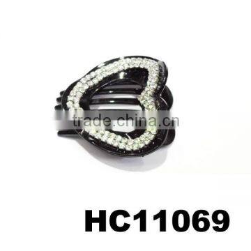 cheap personalized small heart shaped rhinestone plastic hair comb