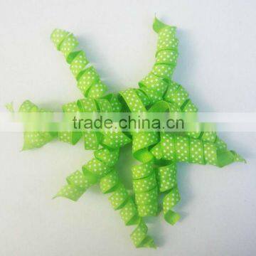 HOT SALE Lime Green Printing Dots Grosgrain Curly Bow, Fabric Ribbon Present Packing Decorative Bow, Woven Ribbon Present Bow