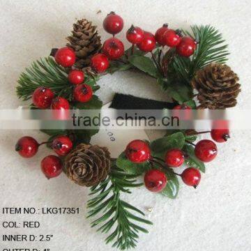 Xmas decorations door wreath with candle ring foam berry with pine cone holly leaf assorted for home decorations