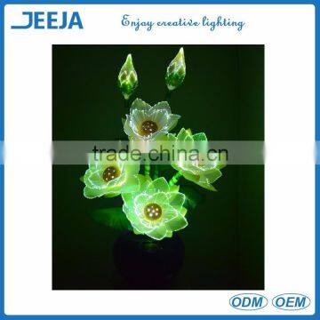 Home Decoration Green Lotus Artificial Fiber Optic Flower Light